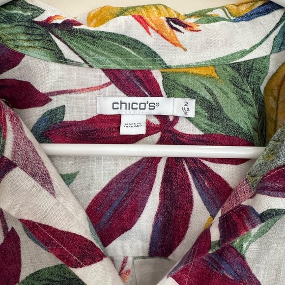 Chico's Tropical Floral 100% Linen Button Front Blouse Size 2 US 12 - Picture 4 of 5